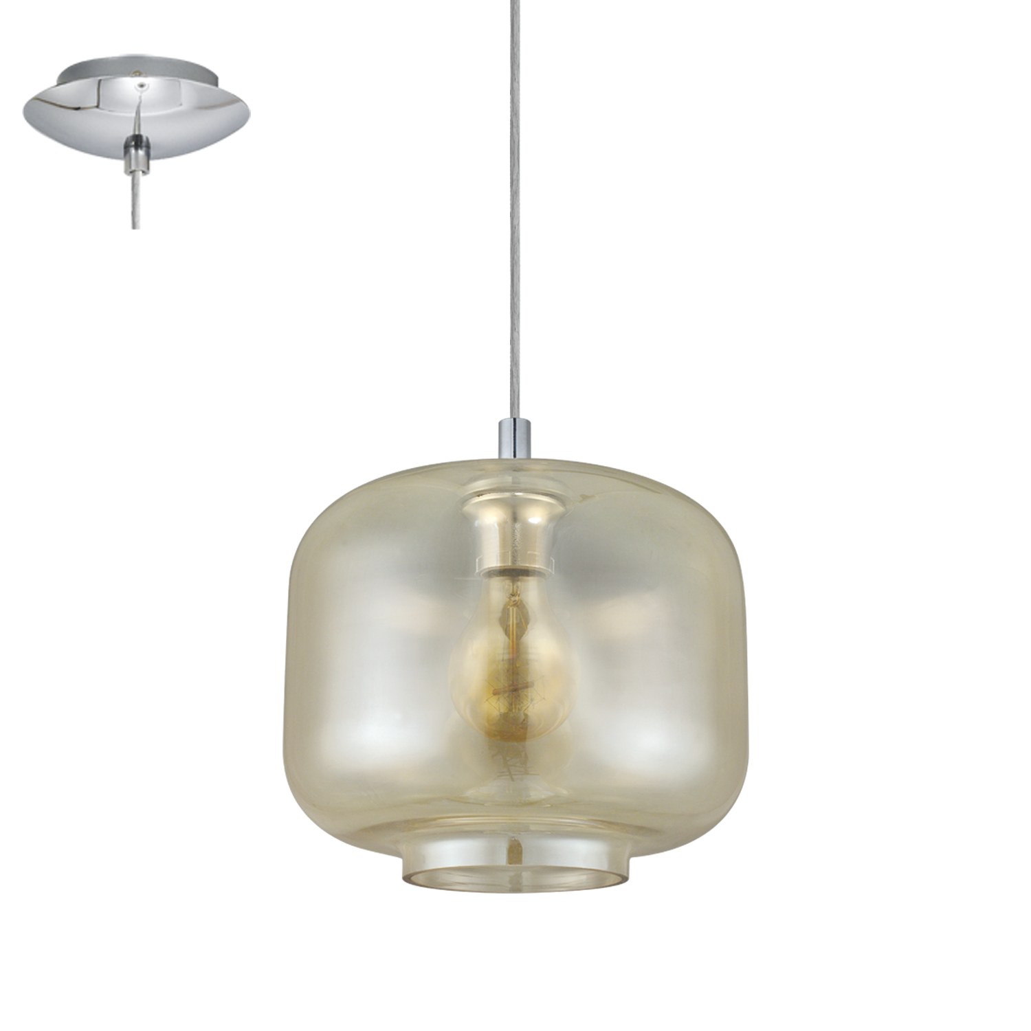 EGLO Brixham Plafondlamp - 110cm - E27 - Glas/Staal