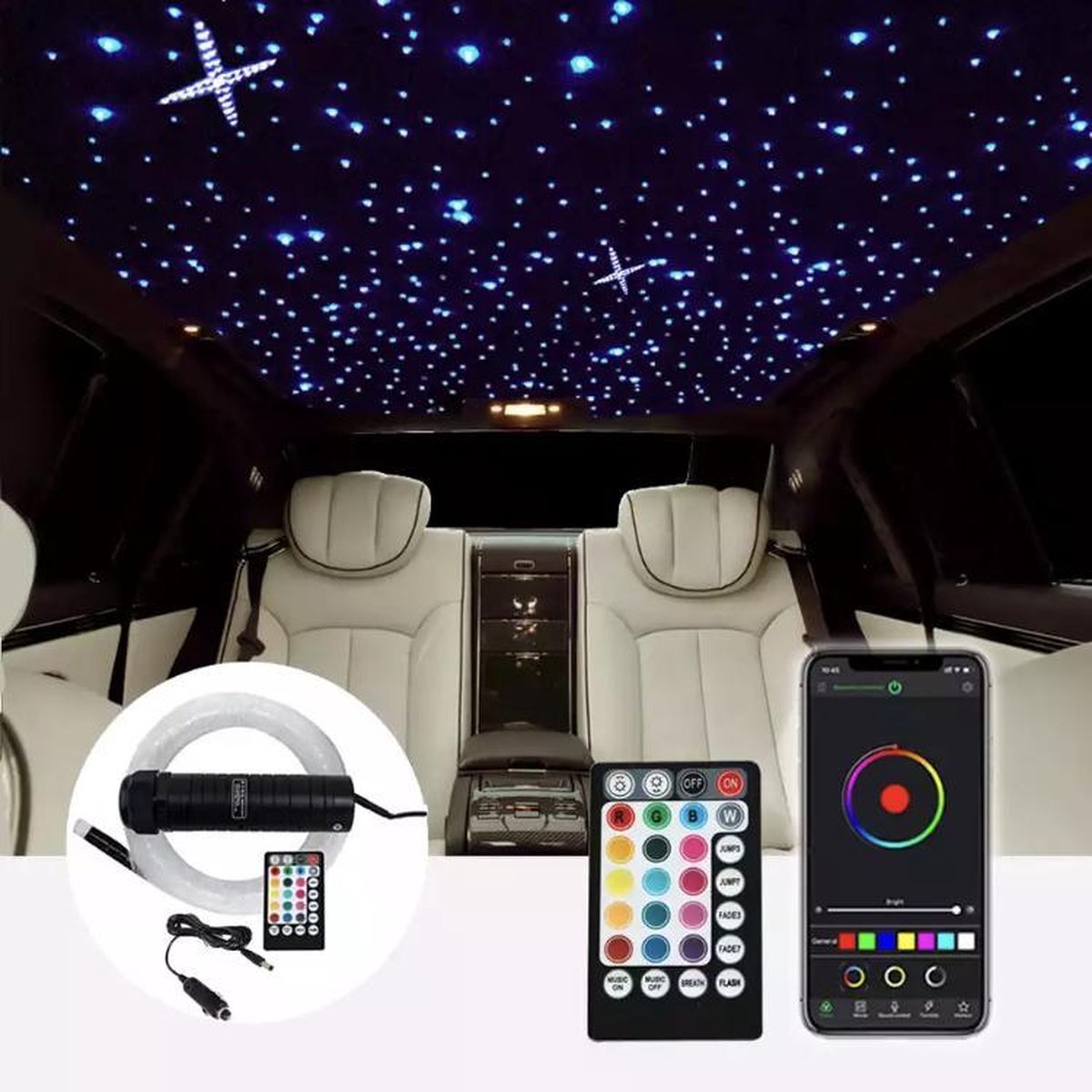 S&L sterrenhemel plafond set licht hemel auto dak mix kleur 380pcs 2m glasvezel met RF controle IOS/Android controle 12V 6W RGB