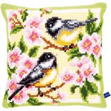 VERVACO Borduurpakket Kussen Kruissteek VOGELS EN BLOESEMS Voorbedrukt Handwerkpakket voor Sierkussen 40 x 40 cm Zelf Maken Knutselen voor Volwassenen Woondecoratie DIY Cross Stitch Kit