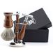 Haryali London Scheerset - 3 stuks houten scheerset - dubbele rand veiligheidsscheermes - super dassenscheerkwast - scheerstandaard van hout en roestvrij staal - duurzame scheerset als geschenkset