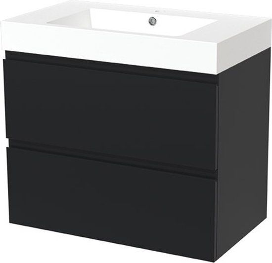 Maxaro Badkamermeubel 80cm Modulo Mat Zwart 2 lades Greeploos Wastafel Mineraalmarmer