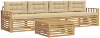 vidaXL - Bankenset - 5-delig - Wit en Beige - Massief Acacia Hout