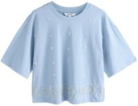 Next - Dames T-shirt met ronde hals en korte mouwen en versierde paisleyprint - Blauw