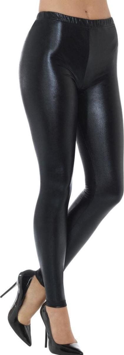 Smiffys Metallic Zwarte Legging - Zwart - Polyester - Dames