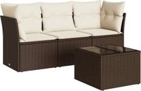 vidaXL 4-delige Loungeset met kussens poly rattan bruin