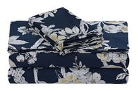 Tribeca Living Colmar Marineblauw/Multi 300-Thread Count Cotton Queen 4-Piece Sheet Set