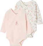 Vertbaudet Set van 2 babyrompertjes met lange mouwen, lichtroze, biologisch katoen, 0-1 mnd