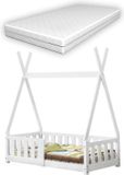 And OutdoorMatch Lit pour enfant Bellisa - Lit tipi - Avec protection anti-chute - Incl. matelas - 70x140 cm - Blanc