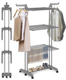 BAUER & MEYER® Droogrek XL - Inklapbaar Wasrek met 20 Wasknijpers, Droogtoren, 173 x 75 x 63 cm, Grijs