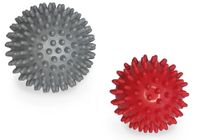 G5 HT SPORT [Set van 2 massageballen met punten, 75/90 mm], Spiky Ball Trigger Point voor voeten, voetboog, rugontspanning, spierregeneratie, wellness, thuis, sportschool, yoga, rood/grijs