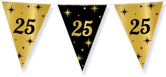Paper Dreams 25 jaar Leeftijd verjaardag vlaggetjes - zwart/goud - 10 meter