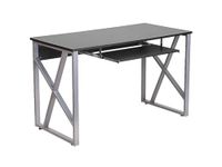 Flash Furniture Computerbureau met uittrekbare toetsenbordlade en kruisbeugelframe, metaal, zwart, set van 1