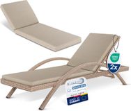 Beautissu QD-RL – Set van 2 Tuinkussen Liegstoel 190x60 cm – 100% Waterdicht – Ligbedkussen Weerbestendig – Sneldrogend – Wasbare Hoes – Natuur