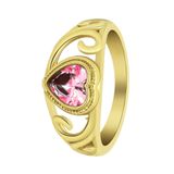 Lucardi Dames vintage ring met hart roze – Maat 53 – 17mm - Ring - Cadeau - Staal goldplated - Goudkleurig