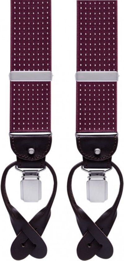 Profuomo 3 6cm Bordeaux rood met Wit Gestipte Elastieken Bretels