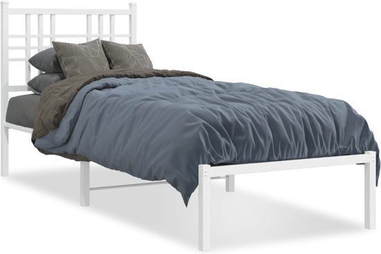 vidaXL Bedframe met hoofdbord - Metaal - Wit - 75x190 cm