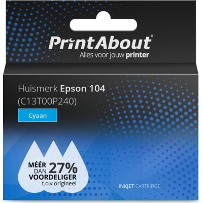 PrintAbout Huismerk 104 (C13T00P240) Cyaan Inktcartridge | Compatibel met Epson EcoTank
