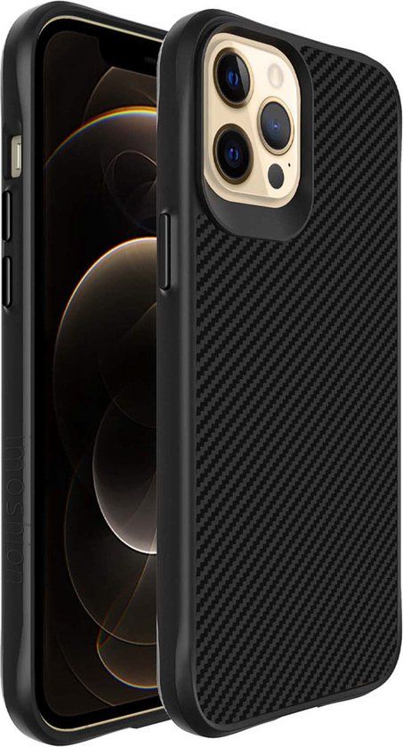 iMoshion Rugged Hybrid Carbon Case - Shockproof iPhone 12 Pro Max Case - Black