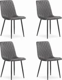 Leobert Set van 4 Eetkamerstoelen TURIN Donkergrijs – Velvet Bekleding, Modern, Ergonomisch Design, Zwarte Metalen Poten, Max. 120 kg