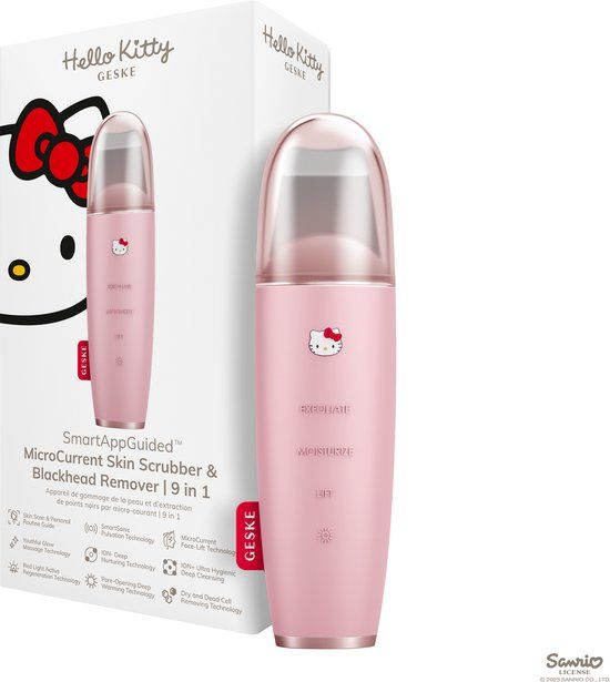 Hello Kitty GESKE x Hello Kitty SmartAppGuided™ MicroCurrent Skin Scrubber & Blackhead Remover | 9 in 1