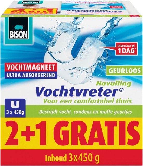 Bison Vochtvreter® Magneet Navulling - 3 x 450g - Parfumvrij
