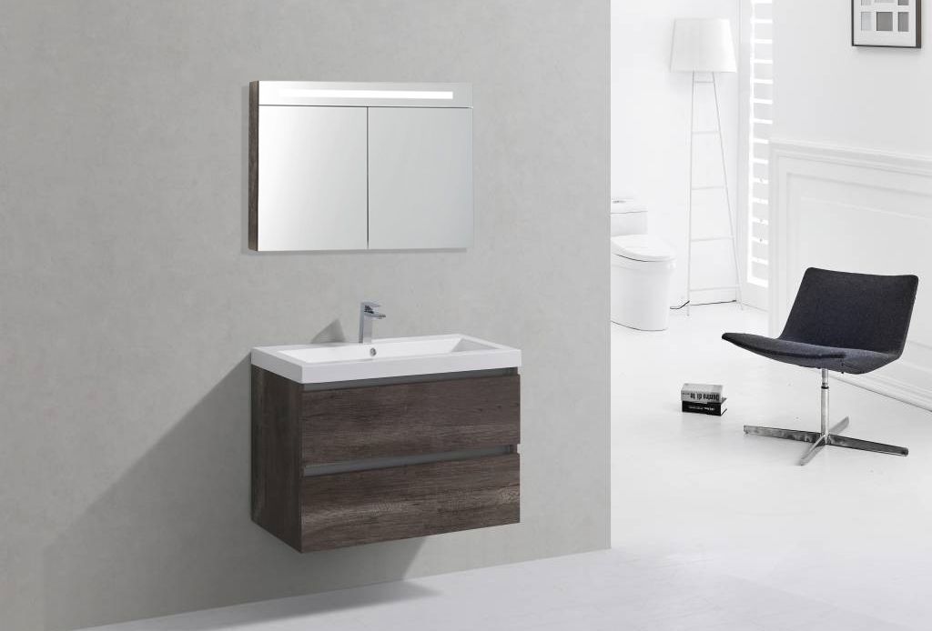 Badkamerplanet Badkamermeubel Trento Greeploos Mineraal 80 cm Century Oak met Spiegelkast