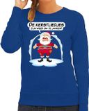 Bellatio Decorations Foute Kersttrui - sweater - kerstliedjes zijn weer om te janken - Hekel aan kerstliedjes - blauw - dames XL