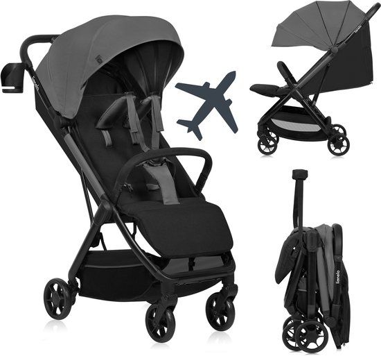 Lionelo Julie Air - Ultralichte Buggy - Grijs - Reisbuggy - Auto-Folding & Compact - 7,5 kg - Handbagage - Verstelbare Rugleuning - XXL Zonnescherm - Vanaf 6 Maanden - 22 kg