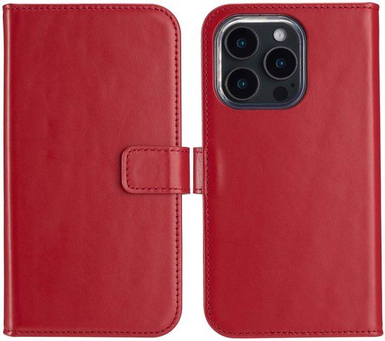 Selencia Hoesje - Geschikt voor Apple iPhone 16 Pro Max - Echt Lederen Bookcase - Rood