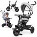 Tobi FREY - Tricycle pour enfants avec barre de poussée - Siège pivotant - Roues anti-crevaison - Adapté aux enfants de 3 à 6 ans - Capote - Repose-pieds et panier - Gris