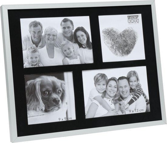 Deknudt Frames S67AJ1 E4B 0x0cm Multifotolijst in mat zilverkleur met zwarte passe-partout voor 4 foto&#39;s