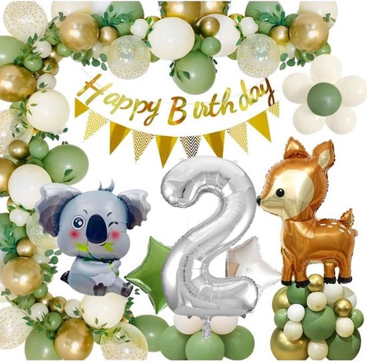 FeestmetJoep® 69-delig feestpakket Jungle 2 jaar - Jungle thema feestje - Koala verjaardag versiering