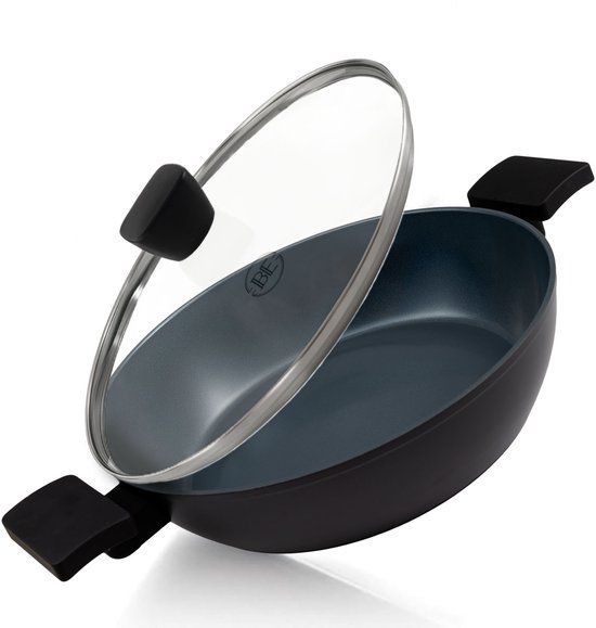 BE Living Hapjespan met Deksel - Ø 28 cm - Zwart - RVS