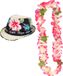 Chapeau trilby en paille - Guirlande de fleurs rose/blanc - Tropical toppers - pour adultes