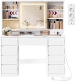 Songmics Kaptafel – Met LED-spiegel, stopcontact en 9 lades