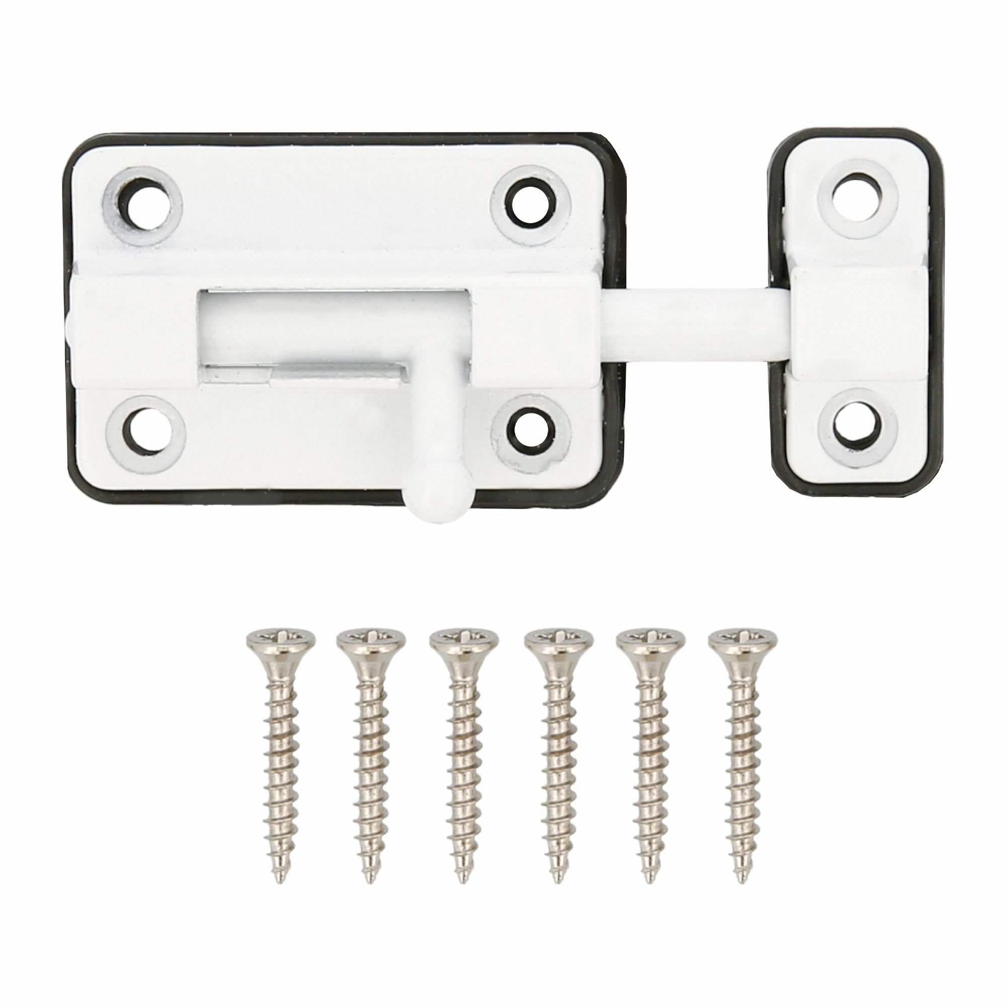 Amig - Opbouwdeurslot model 383 - 54 x 36 mm - Veiligheidsslot met kunststof voet - Voor horizontale sluiting - Staal met witte afwerking - Inclusief schroeven