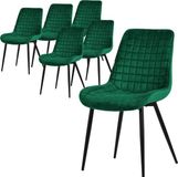 ML design Eetkamerstoel set van 6 donkergroen fluweel stalen poten
