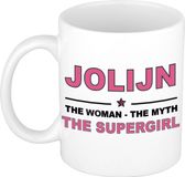 Bellatio Decorations naam cadeau mok - Jolijn - Woman Myth Supergirl - koffiemok - 300 ml - collega - moederdag