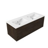 Saniclass Set meuble de salle de bain cadre en bois - 120x45x42cm - Lavabo en céramique Vygo blanc - 2 vasques - 2 trous de robinet - 1 tiroir - chêne mat anthracite (bois) SW1420773/SW804533