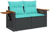 vidaXL Banc de jardin avec coussins, 2 places, polyrotin, noir