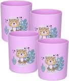 Plasticforte gobelets incassables - 4x - plastique - 350 ml - violet - léopard - enfants - camping - gobelets