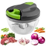Merkloos Groentesnijder - Handmatig - 520 ml - Uienhakker met trekkoord - 3 roestvrijstalen messen - Multifunctionele hakmolen