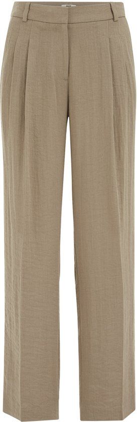 WE Fashion Dames wide leg pantalon met dubbele bandplooi en linnenlook