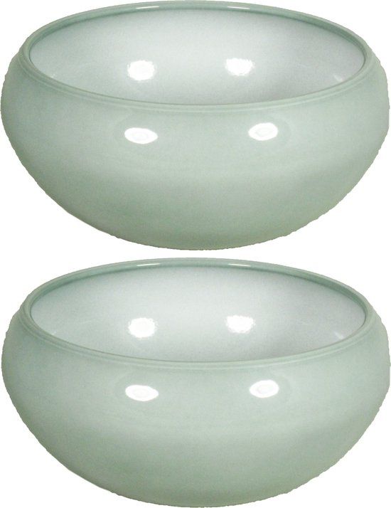 Floran 2x Bloempot Schaal Misty Groen Keramiek - Ø26cm - H12cm - Binnen