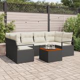 vidaXL - Tuinbank - Set - 6 zitplekken - Zwart en crème - Polyrattan