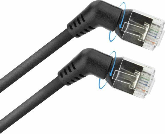 ACT Zwarte 10 meter U/FTP CAT6A Slimline patchkabel met draaibare 360° RJ45-connectoren DD1910