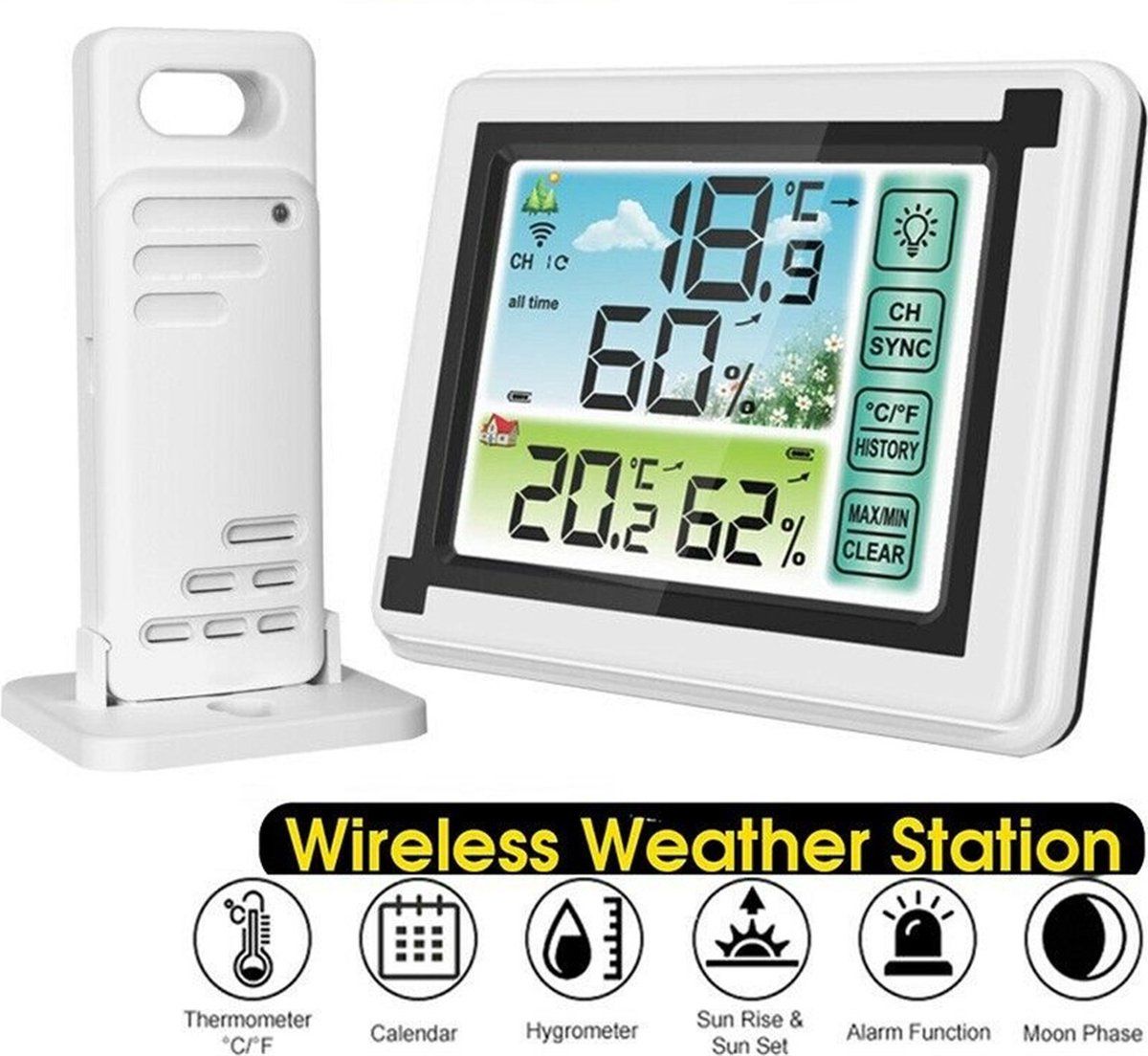 borvat Borvat® Weerstation | Draadloos weerstation dcf weerhygrometer - wit