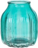 Bellatio Design Vase - turquoise bleu transparent verre - 14 x 16 cm - vase