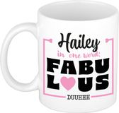 Bellatio Decorations Naam mok Hailey - wit - Fabulous - keramiek - 300 ml