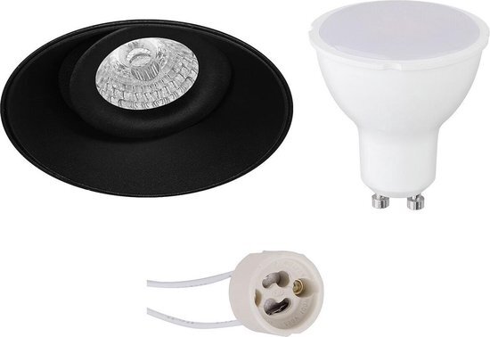 BES LED LED Spot Set - Pragmi Nivas Pro - GU10 Fitting - Inbouw Rond - Mat Zwart - 6W - Natuurlijk Wit 4200K - Trimless - Kantelbaar - Ã˜150mm